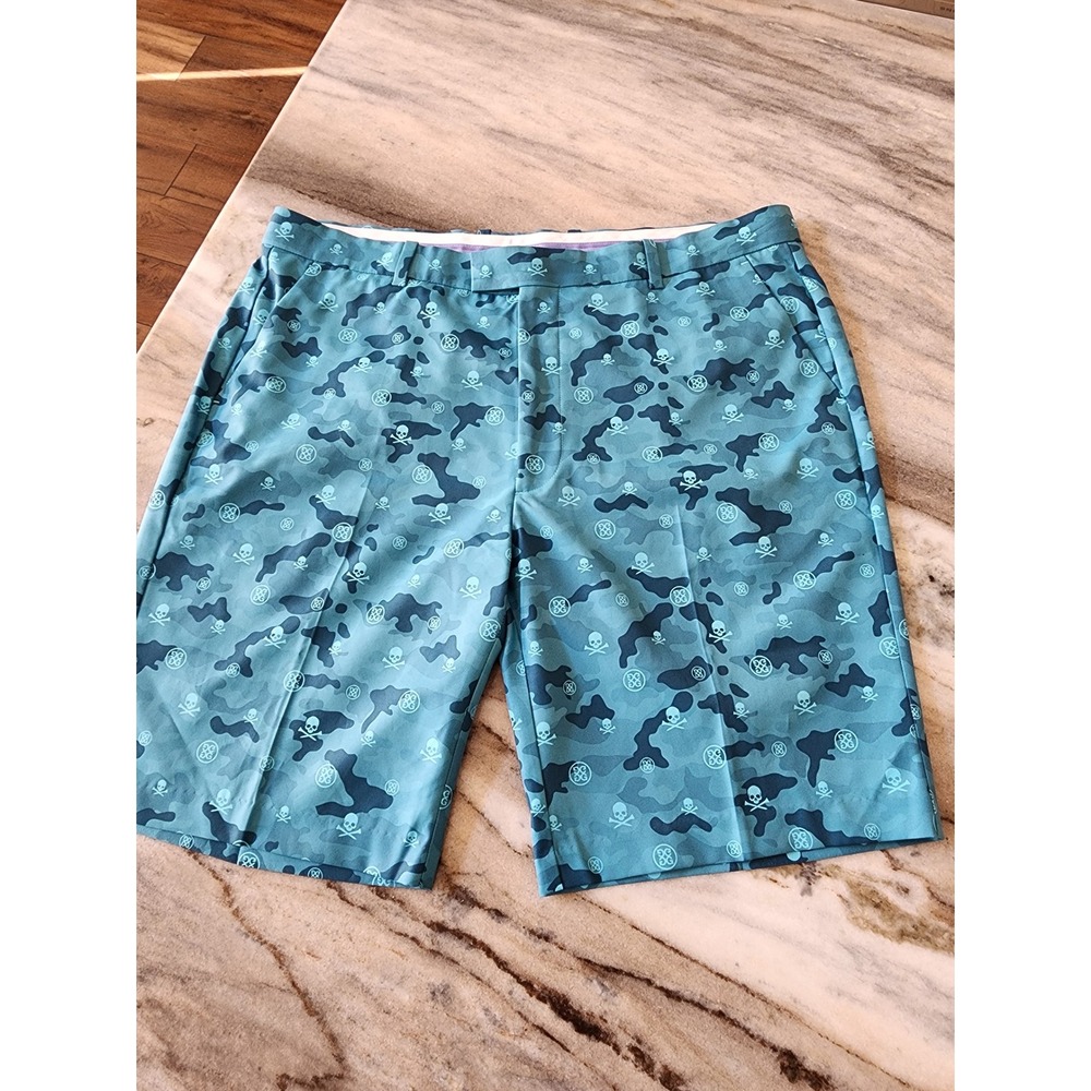 G/FORE Mens Skull & T-ees Camo Golf Shorts Teal Blue Size 36